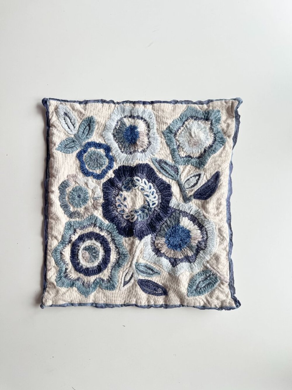 PIER 1 Ivory Blue Floral Chenille Embroidered 17.5" x 17.5" Throw Pillow Cover